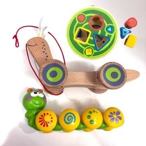 Bundles of Hape Snail Pull Toy with Color Sorting and Play Caterpillar Pull Toy
